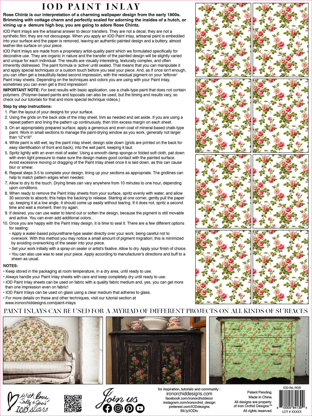 Rose Chintz - Paint Inlay