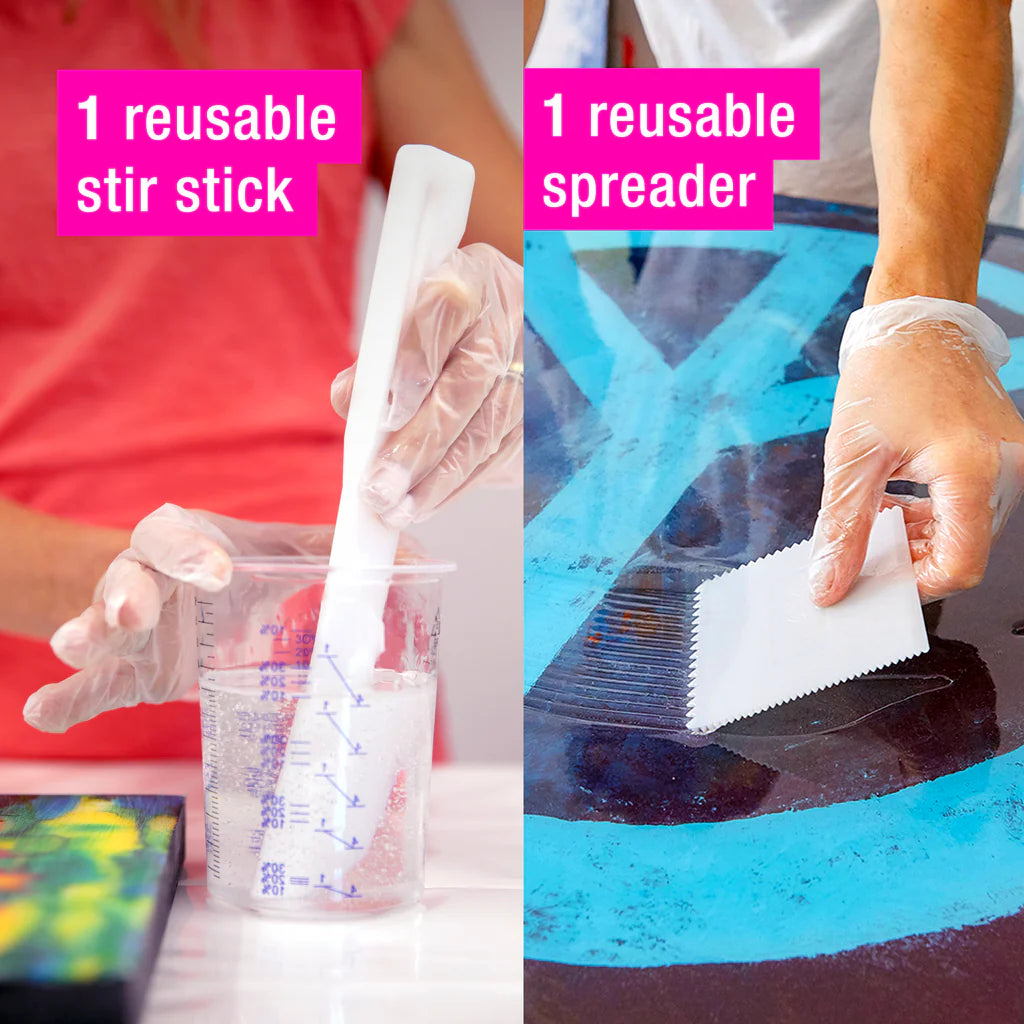 Tämä ArtResin aloituspaketti sisältää kaiken, mitä tarvitset ArtResin-epoksin käytön aloittamiseen ja on aloittelijaystävällinen paketti kaikille, jotka ovat valmiita tutustumaan laadukkaaseen artesaani epoksiin.