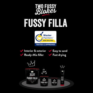 Fussy Filla on valmis käytettäväksi heti purkista. Se on sileä levittää, helppo hioa ja tehty kaikenlaisiin paikkauksiin ja korjaustöihin, pieniin ja suuriin remontteihin ja keittiökaapinovien maalauksiin. 