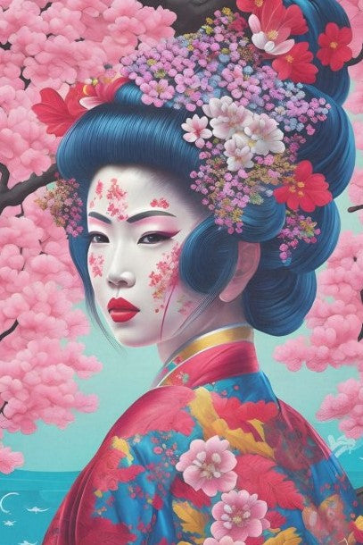 Pinkki geisha taidekuva decoupage arkki. 