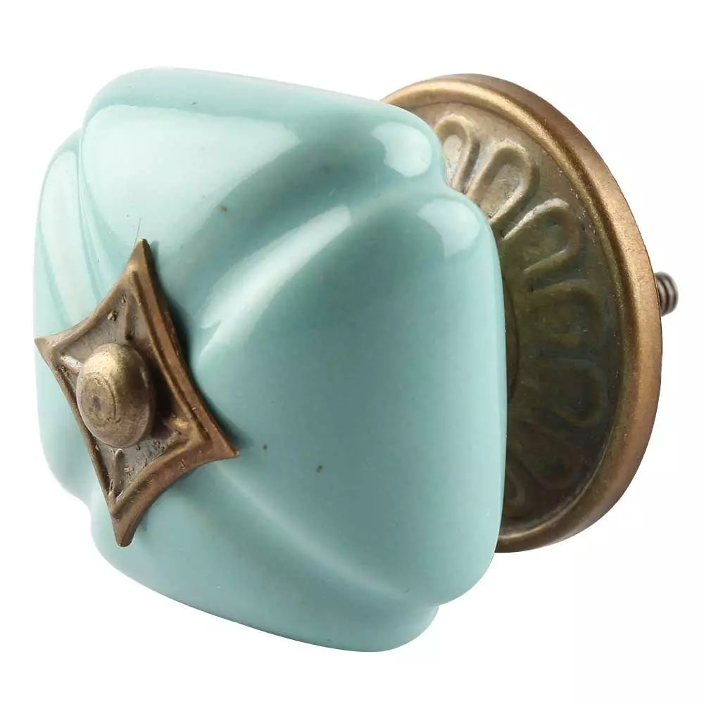 Ceramic square knob - turquoise