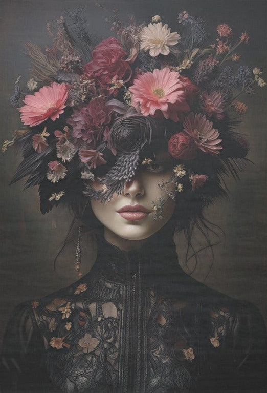 Gootti tyttö ja kukkahiukset - yksittäiset decoupage taidearkit Frenchic.