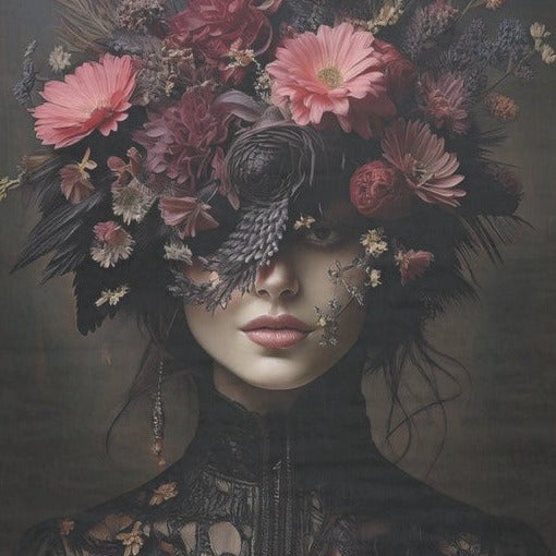 Gootti tyttö ja pinkit kukkahiukset - yksittäiset decoupage taidearkit Frenchic.