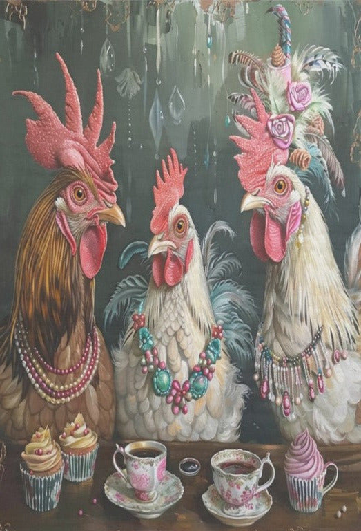 Kolme kukkoa - yksittäiset decoupage taidearkit Frenchic. 