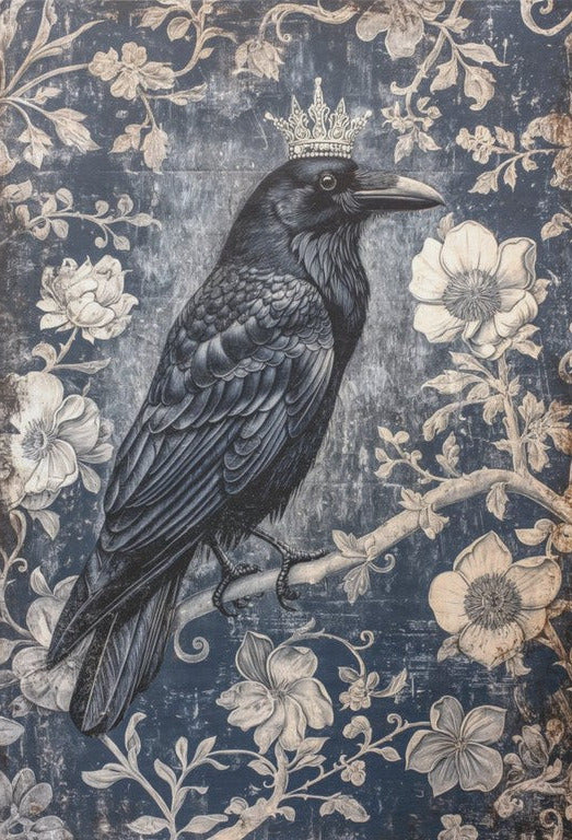 Korppi ja kukat - yksittäiset decoupage taidearkit Frenchic.