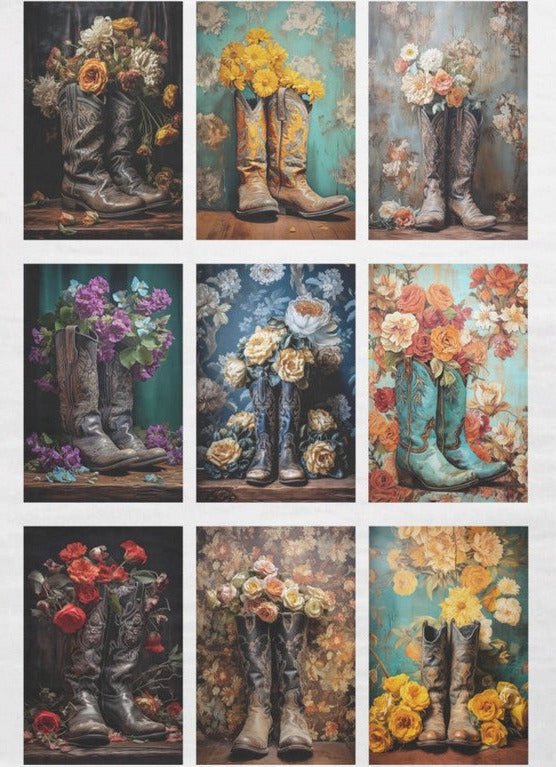 Kukka saappaat - yksittäiset decoupage taidearkit Frenchic.