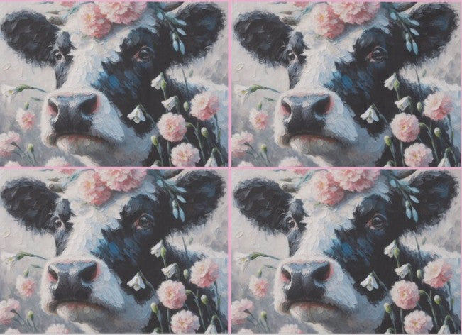 Lehmä ja kukat - yksittäiset decoupage taidearkit Frenchic.