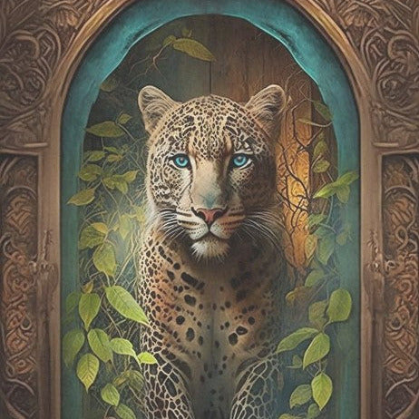 Leopardi ja turkoosi ikkuna - yksittäiset decoupage taidearkit-degoupage-Frenchic Paint Finland