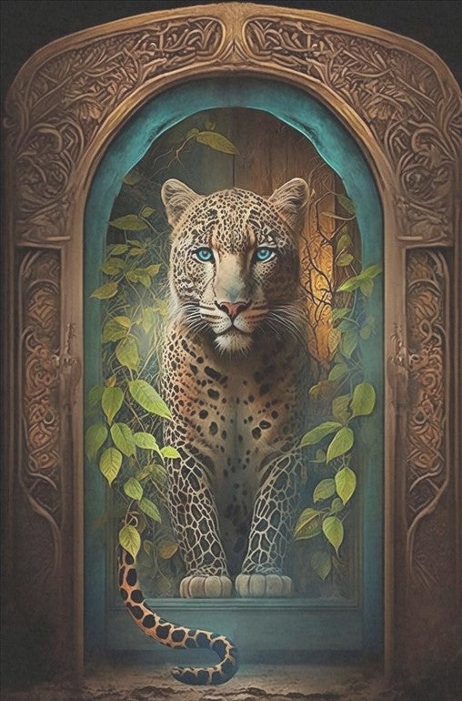 Leopardi ja turkoosi ikkuna - yksittäiset decoupage taidearkit-degoupage-Frenchic Paint Finland