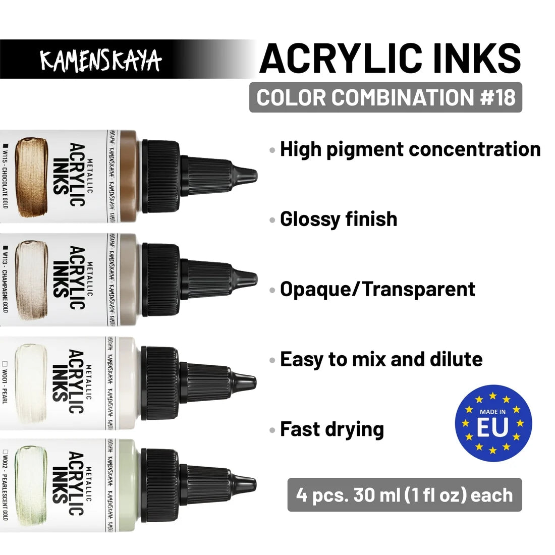 CHAMPAGNE PEARLS akryylimustepakkaus I 4 X 30ml I Kamenskaya-Frenchic Paint Finland