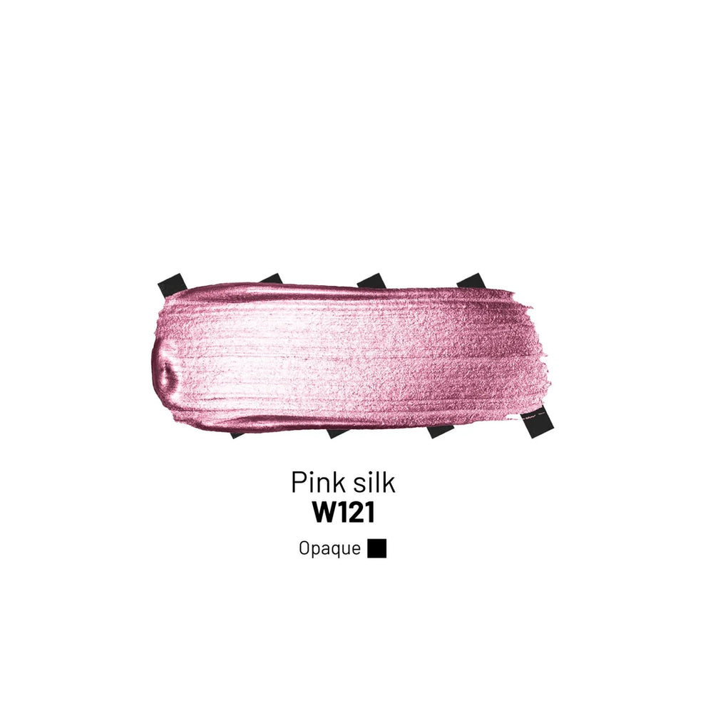 Akryylimuste Pink Silk metallisävyissä on erittäin tiivistetty nestemäinen akryylimaali, joka jäljittelee jalometallien kiiltoa ja valon välkettä.