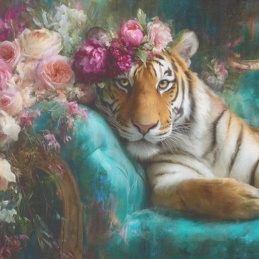 Tiikeri ja kukkakruunu - yksittäiset decoupage taidearkit Frenchic.