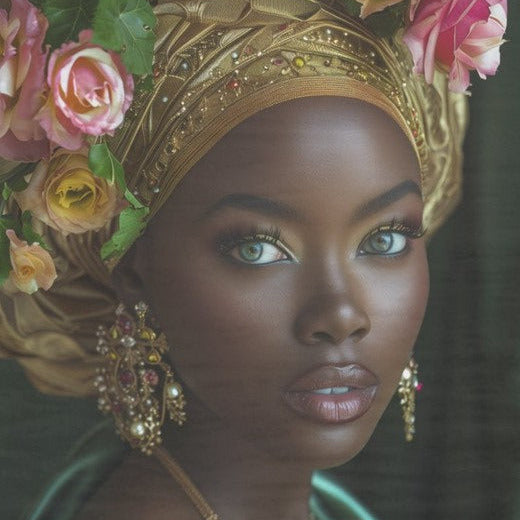 Tyttö ja kultainen päähine - yksittäiset decoupage taidearkit Frenchic.