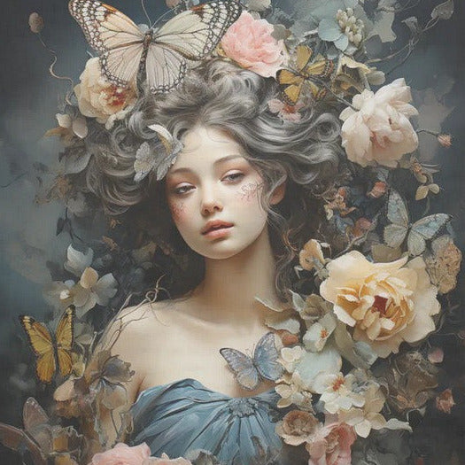 Tyttö ja perhoset - yksittäiset decoupage taidearkit Frenchic.