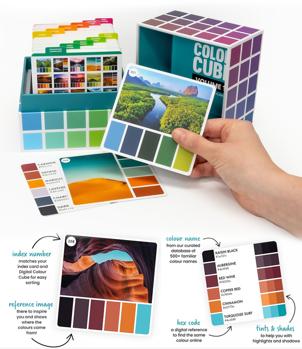 Colour Cuben käyttö on helppoa. Olipa kyseessä kodin värimaailman suunnittelu, huonekalujen maalaus, kodin sisustaminen, taide, kandas / neulonta, kakkujen koristelu, floristiikka, sisustussuunnittelu, arkitehtuuriprojekti tai jokin muu luova projekti, Colour Cube auttaa löytämään toimivat väriyhdistelmät ja rohkaisee kokeilemaan aivan uusia sävymaailmoja.