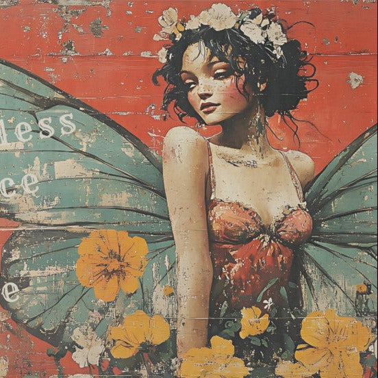 Vintage fairy and texts - individual decoupage art sheets