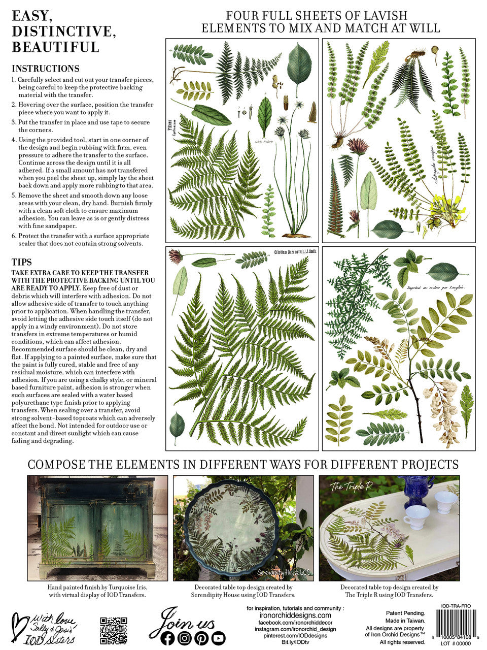 Saniaiset - Fronds Botanical siirtokuva - Siirtokuva - Frenchic Paint Finland